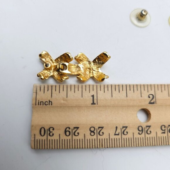 Gold-Tone Criss Cross Drop Earrings With Post Backs Vintage - Picture 4 of 4